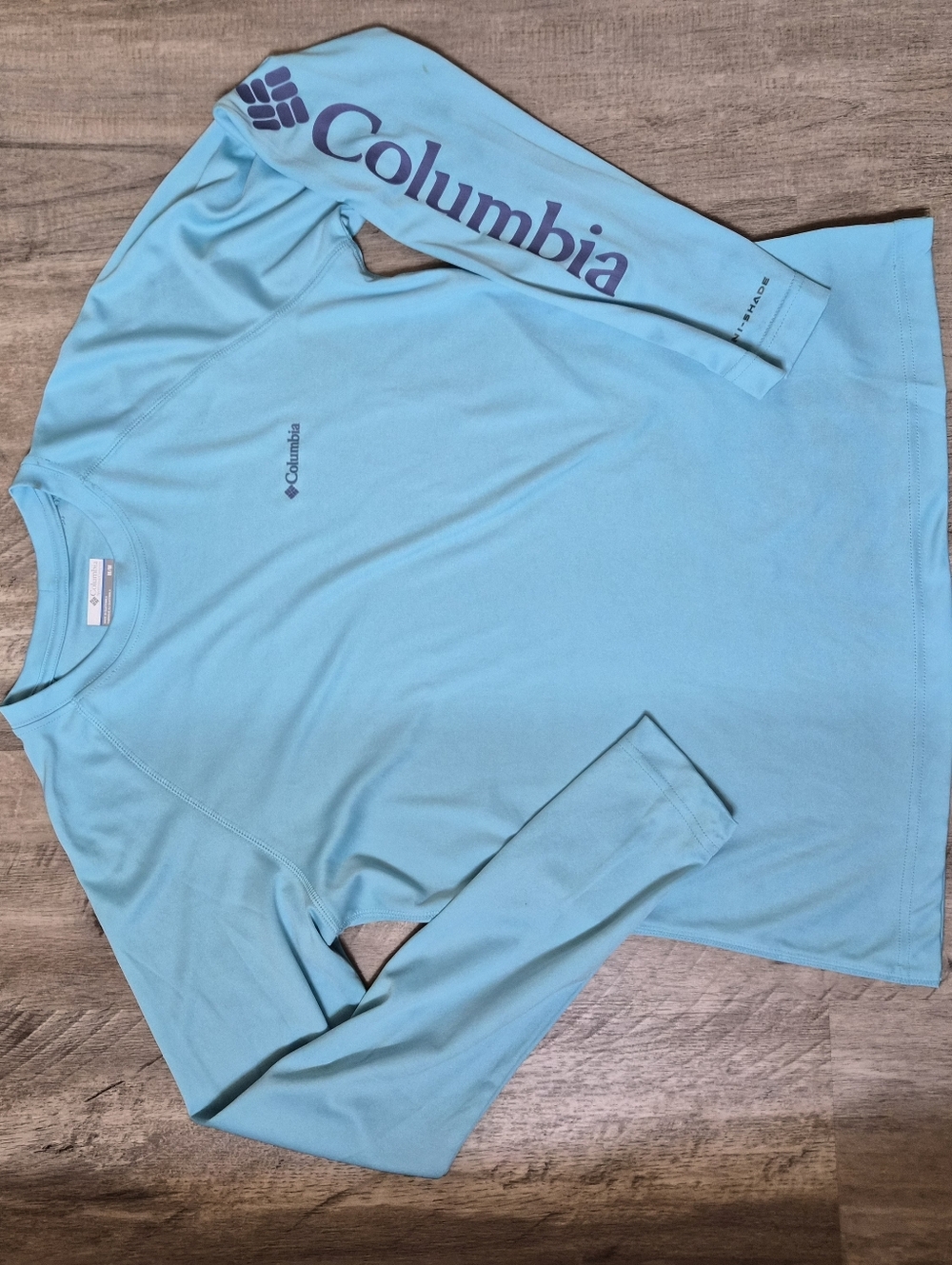 Columbia Omni Shade Long Sleeve Shirt Womens M Blue Fishing Hiking UPF